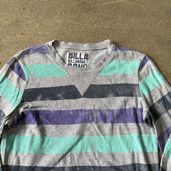 Billabong Sweater Womens M Gray Green Striped Pullover Sweatshirt Pocket - Picture 2 of 8